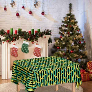 Teal Striped Banana Pattern Print Tablecloth Kitchen Home Decor