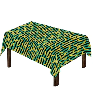 Teal Striped Banana Pattern Print Tablecloth Kitchen Home Decor