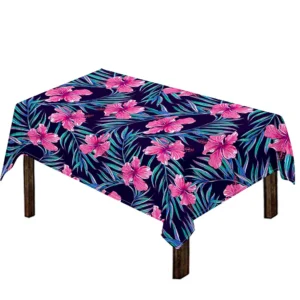 Teal Tropical Hibiscus Pattern Print Tablecloth Kitchen Home Decor