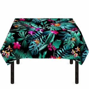 Teal Tropical Leaf Hawaii Pattern Print Tablecloth Kitchen Home Decor