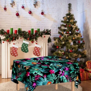 Teal Tropical Leaf Hawaii Pattern Print Tablecloth Kitchen Home Decor