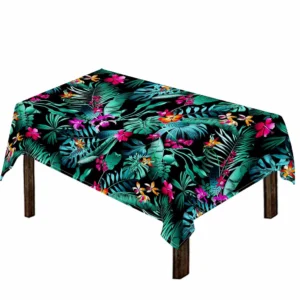 Teal Tropical Leaf Hawaii Pattern Print Tablecloth Kitchen Home Decor