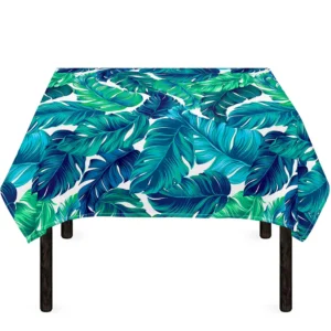 Teal Tropical Leaf Pattern Print Tablecloth Kitchen Home Decor