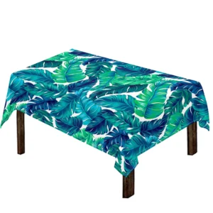 Teal Tropical Leaf Pattern Print Tablecloth Kitchen Home Decor