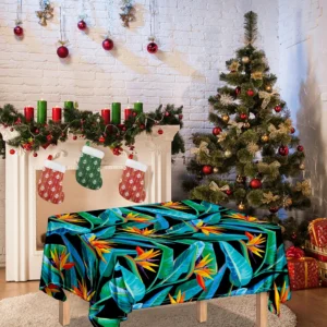 Teal Tropical Pattern Print Tablecloth Kitchen Home Decor