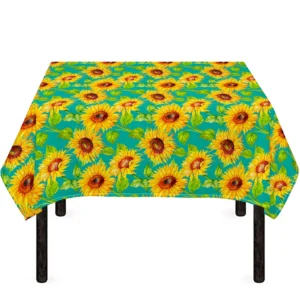 Teal Watercolor Sunflower Pattern Print Tablecloth Kitchen Home Decor