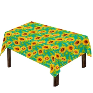 Teal Watercolor Sunflower Pattern Print Tablecloth Kitchen Home Decor