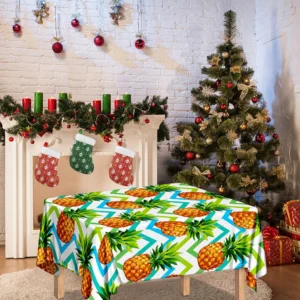 Teal Zig Zag Pineapple Pattern Print Tablecloth Kitchen Home Decor
