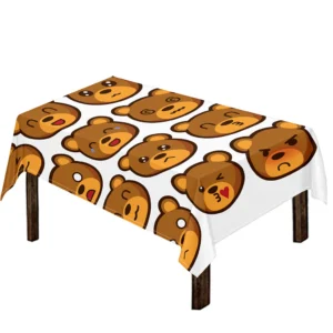Teddy Bear Emoji Print Tablecloth Kitchen Home Decor
