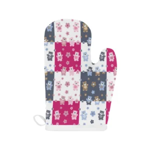 Teddy Bear Pattern Print Design 03 Heat Resistant Oven Mitts & Pot Holders Set