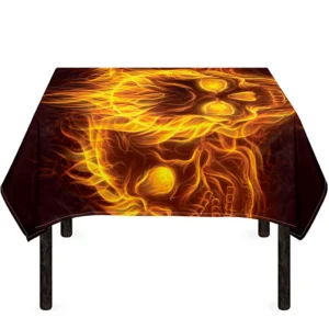 Three Flaming Skull Print Tablecloth Kitchen Home Decor