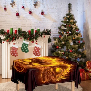 Three Flaming Skull Print Tablecloth Kitchen Home Decor