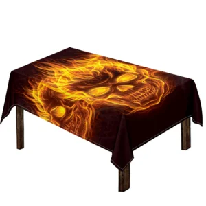 Three Flaming Skull Print Tablecloth Kitchen Home Decor