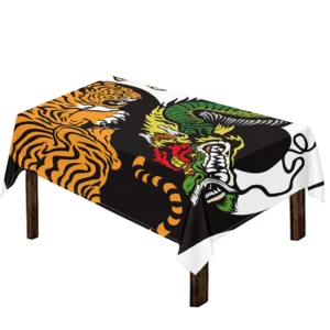Tiger And Dragon Yin Yang Print Tablecloth Kitchen Home Decor