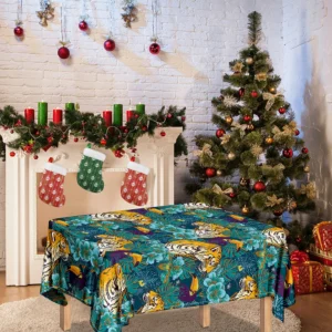 Tiger And Toucan Pattern Print Tablecloth Kitchen Home Decor