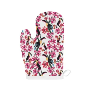 Toucan Flower Design Pattern Heat Resistant Oven Mitts Pot Holders Set