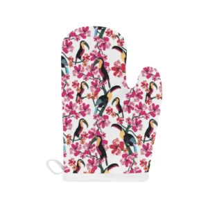 Toucan Flower Design Pattern Heat Resistant Oven Mitts Pot Holders Set