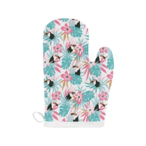 Toucan Tropical Flower Leave Pattern Heat Resistant Oven Mitts Pot Holders Set