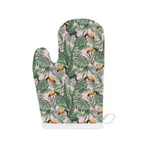 Toucan Tropical Green Jungle Palm Pattern Heat Resistant Oven Mitts Pot Holders Set
