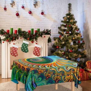 Trippy Fractal Print Tablecloth Kitchen Home Decor