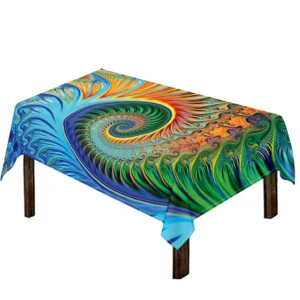 Trippy Fractal Print Tablecloth Kitchen Home Decor