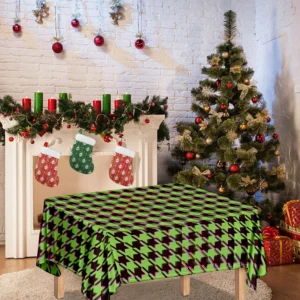 Trippy green Houndstooth Pattern Print Tablecloth Kitchen Home Decor