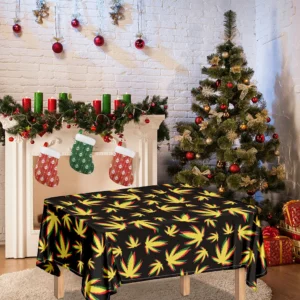 Trippy Weed Leaf Pattern Print Tablecloth Kitchen Home Decor