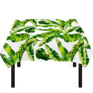 Tropical Banana Leaves Pattern Print Tablecloth Kitchen Home Decor