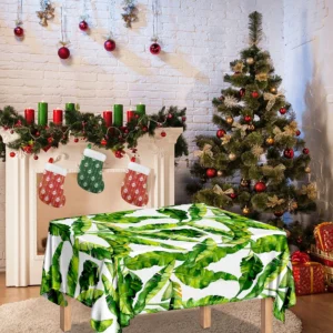 Tropical Banana Leaves Pattern Print Tablecloth Kitchen Home Decor
