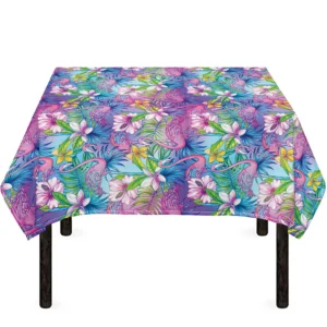 Tropical Flamingo And Hibiscus Print Tablecloth Kitchen Home Decor