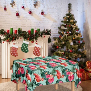 Tropical Floral Flamingo Pattern Print Tablecloth Kitchen Home Decor