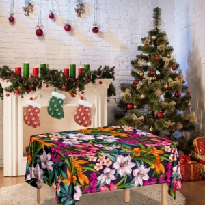 Tropical Flowers Pattern Print Tablecloth Kitchen Home Decor