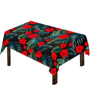Tropical Hibiscus Leaves Pattern Print Tablecloth Kitchen Home Decor