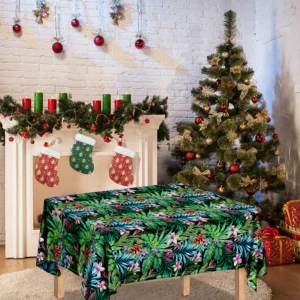 Tropical Palm And Hibiscus Print Tablecloth Kitchen Home Decor