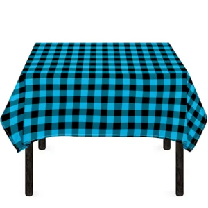 Turquoise And Black Check Pattern Print Tablecloth Kitchen Home Decor