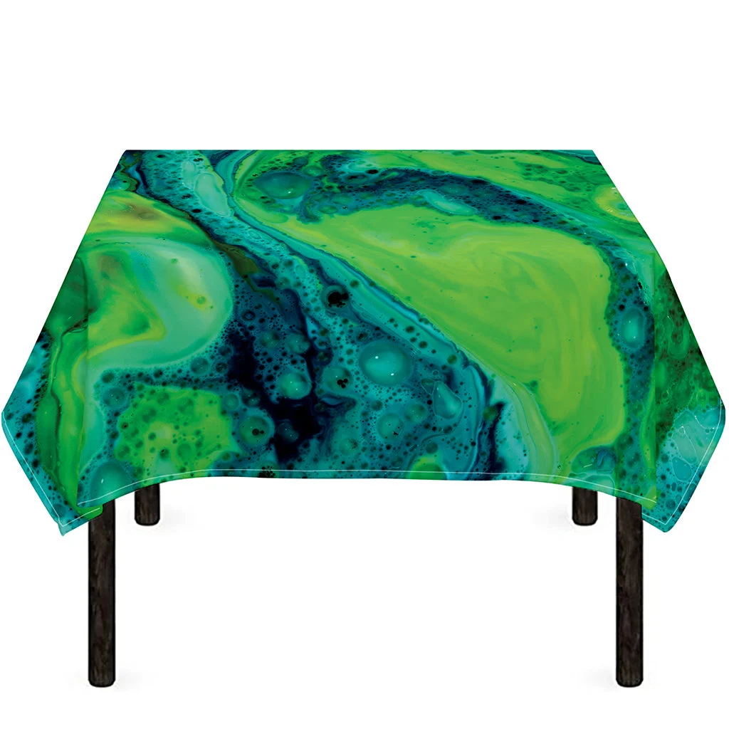 Turquoise And Green Acid Melt Print Tablecloth Kitchen Home Decor Turquoise And Green Acid Melt Print Tablecloth Kitchen Home Decor