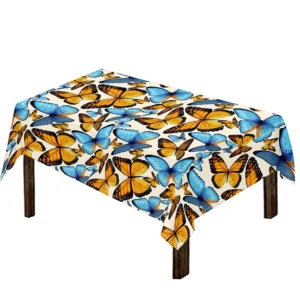 Turquoise And Orange Butterfly Print Tablecloth Kitchen Home Decor