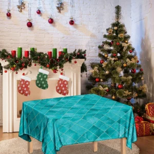 Turquoise Argyle Pattern Print Tablecloth Kitchen Home Decor