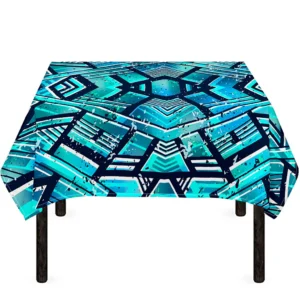 Turquoise Ethnic Aztec Trippy Print Tablecloth Kitchen Home Decor