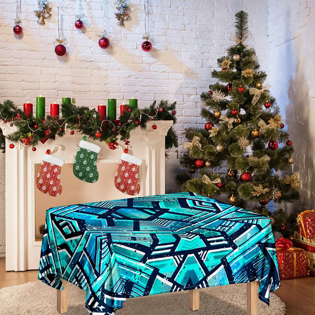 Turquoise Ethnic Aztec Trippy Print Tablecloth Kitchen Home Decor Turquoise Ethnic Aztec Trippy Print Tablecloth Kitchen Home Decor