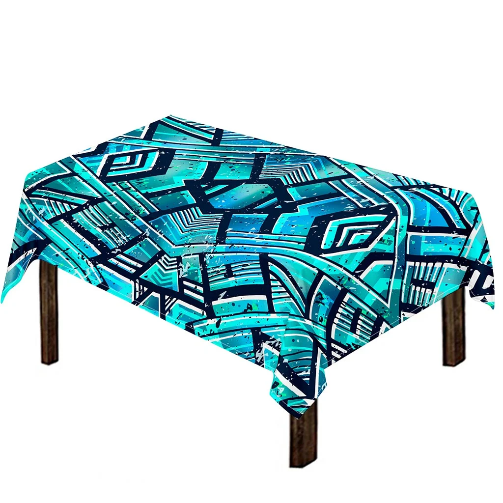 Turquoise Ethnic Aztec Trippy Print Tablecloth Kitchen Home Decor Turquoise Ethnic Aztec Trippy Print Tablecloth Kitchen Home Decor