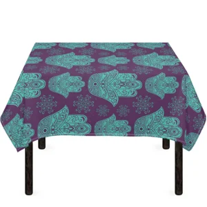 Turquoise Hamsa Pattern Print Tablecloth Kitchen Home Decor