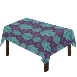 Turquoise Hamsa Pattern Print Tablecloth Kitchen Home Decor