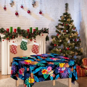 Turquoise Hawaiian Fruits Pattern Print Tablecloth Kitchen Home Decor