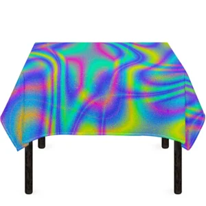Turquoise Holographic Trippy Print Tablecloth Kitchen Home Decor