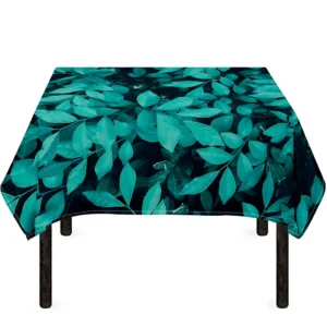 Turquoise Leaf Print Tablecloth Kitchen Home Decor