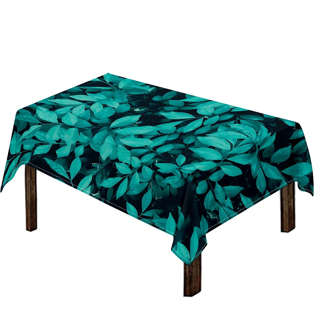 Turquoise Leaf Print Tablecloth Kitchen Home Decor Turquoise Leaf Print Tablecloth Kitchen Home Decor