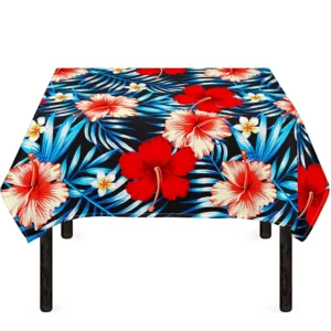 Turquoise Leaves Hibiscus Pattern Print Tablecloth Kitchen Home Decor