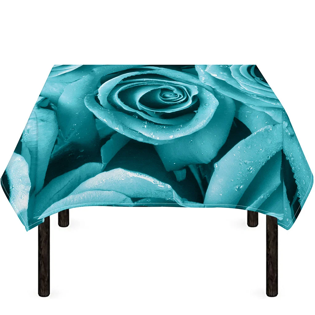 Turquoise Rose Flower Print Tablecloth Kitchen Home Decor Turquoise Rose Flower Print Tablecloth Kitchen Home Decor