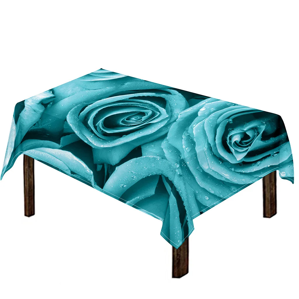 Turquoise Rose Flower Print Tablecloth Kitchen Home Decor Turquoise Rose Flower Print Tablecloth Kitchen Home Decor